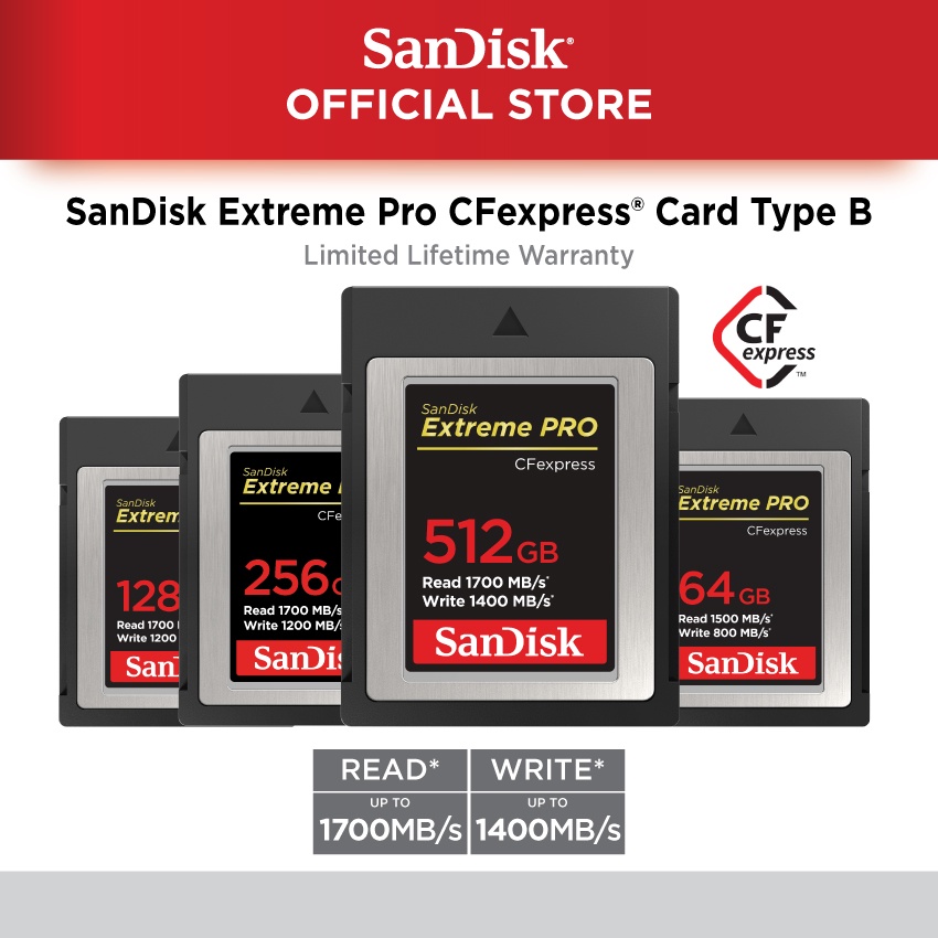 SanDisk Extreme PRO CFexpress Card Type B 1700MB/s RAW 4K XQD
