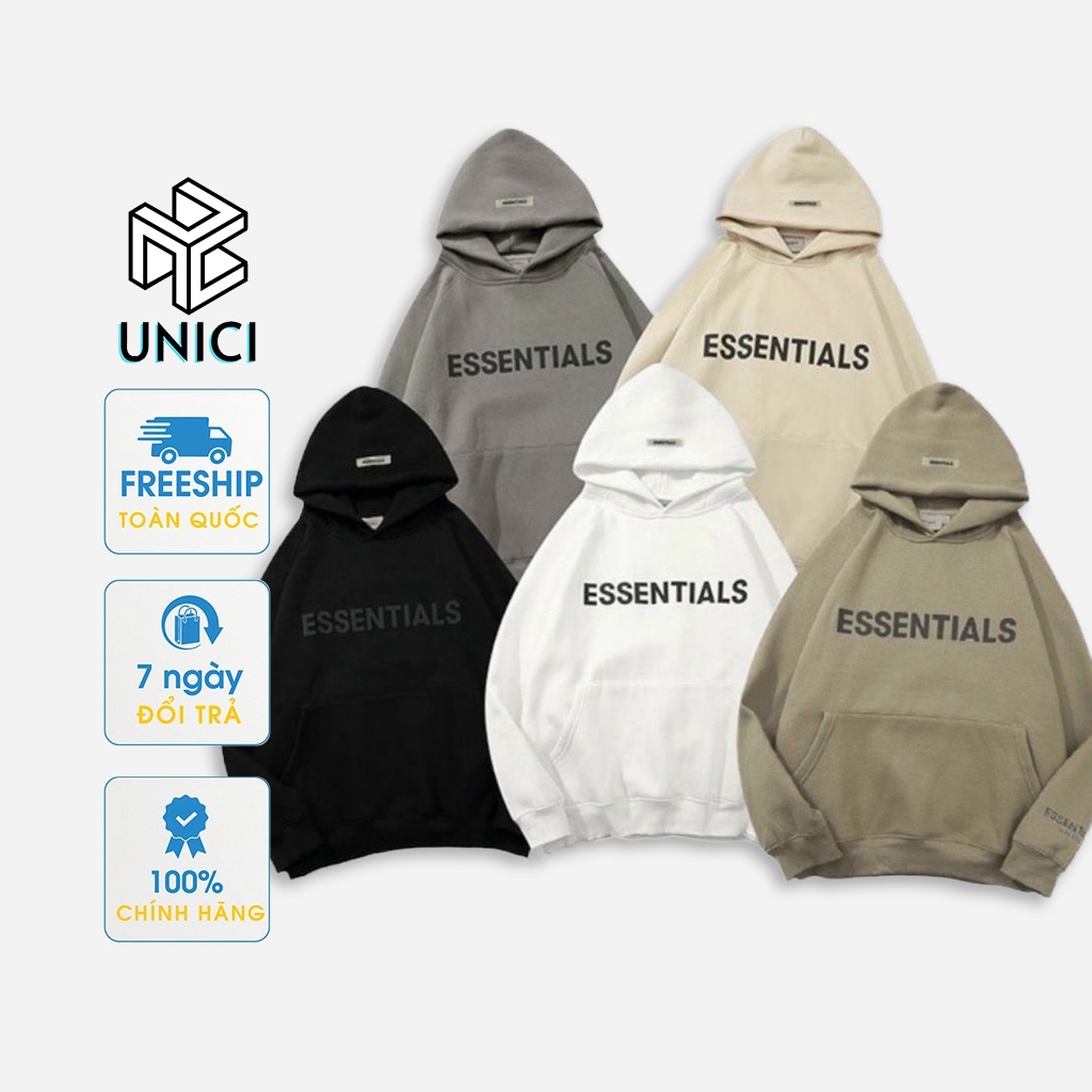 Áo nỉ hoodie Essentials In cao su nổi , áo nỉ bông unisex nam nữ UNICI SHION AN206