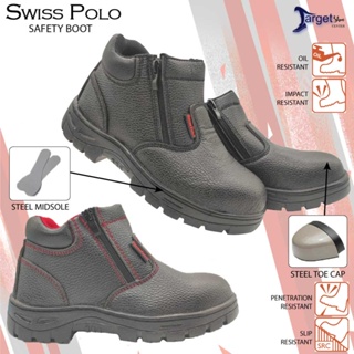 Original Swiss Polo Men Women Safety Boot/Shoe Middle Cut Safety Boot Zip On/ Kasut Safety Lelaki Perempuan