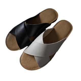 Image of thu nhỏ Super soft for summer! Cowhide cross flat slippers women sandals women flat slippers #4