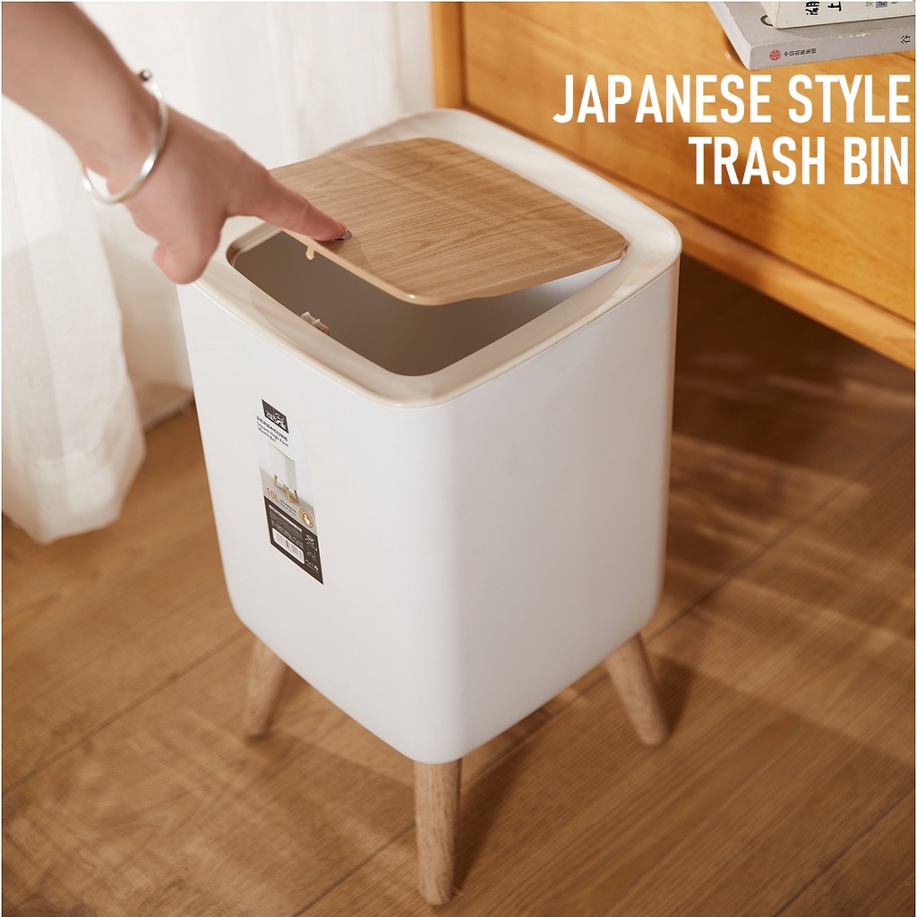 Japanese Style Trash Bin Dustbin Square Lid Indoor Waste Bin Elegant