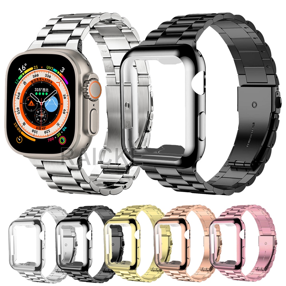 Stainless Steel Strap Metal Bracelet Band With Case for iWatch Series 8/7/6/5/4/3/SE Ultra 45mm 41mm 49mm 44mm 40mm 42mm 38mm