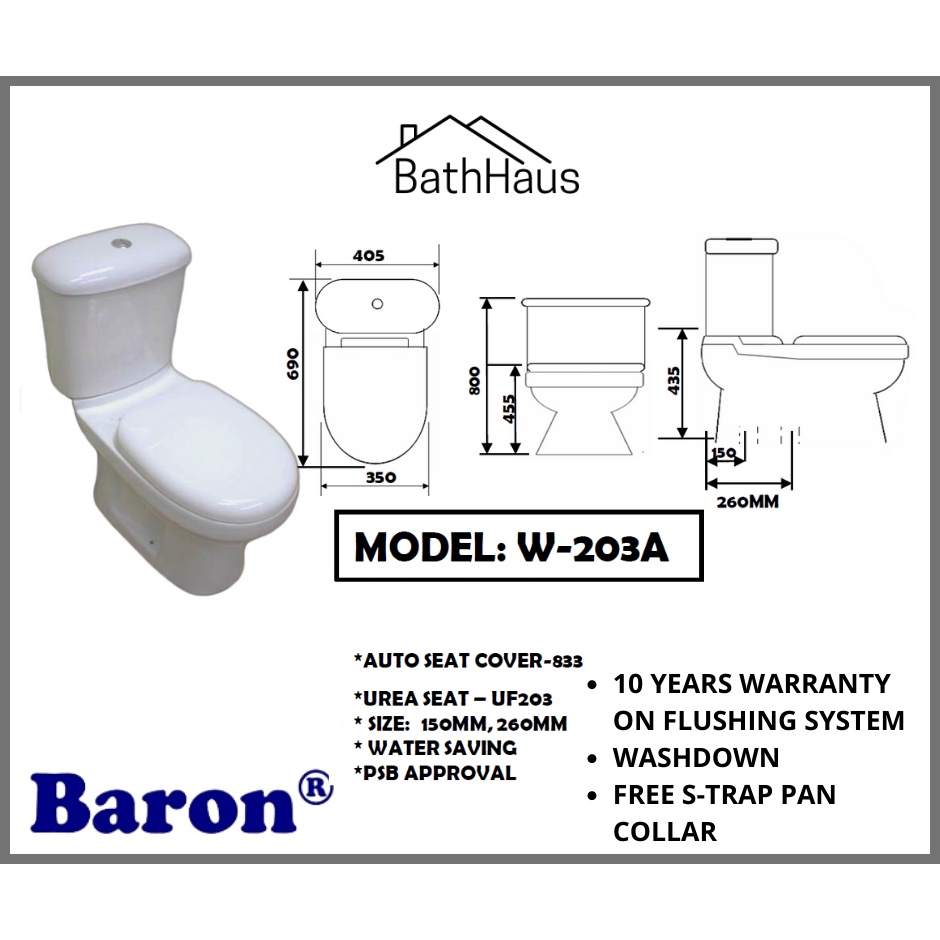 Baron W203A 2Piece Toilet Bowl Shopee Singapore