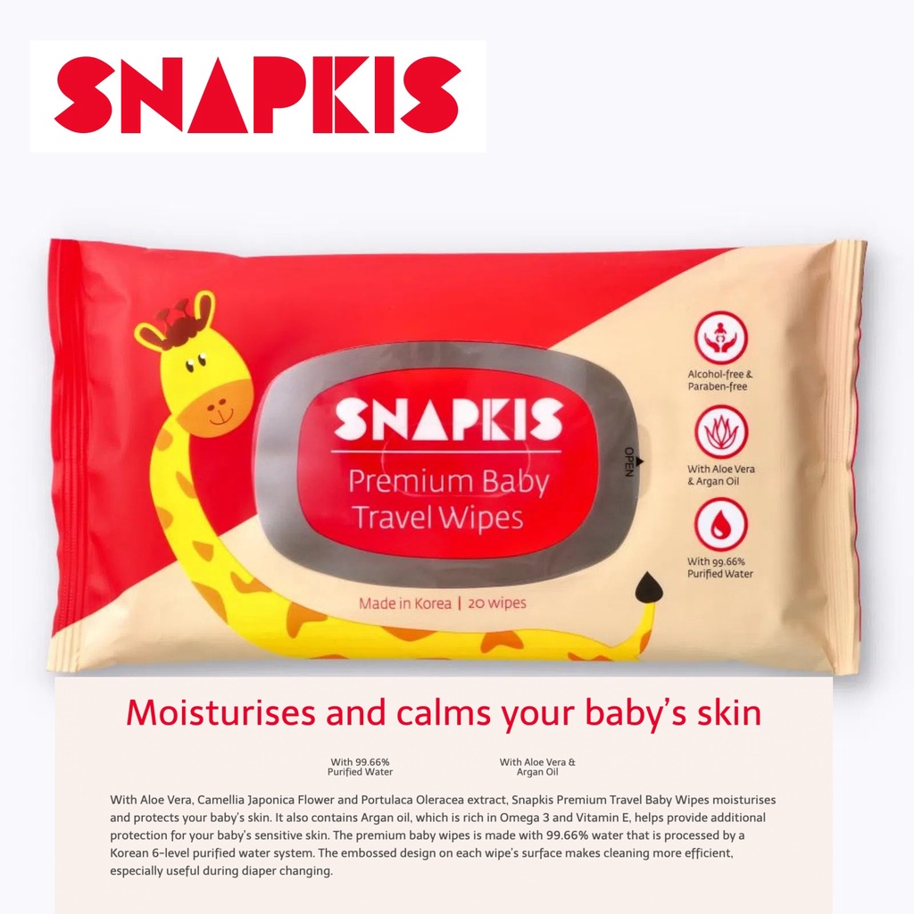 Snapkis Premium Baby Travel Wipes with 99.66 Purified Water ( 20 Wipes