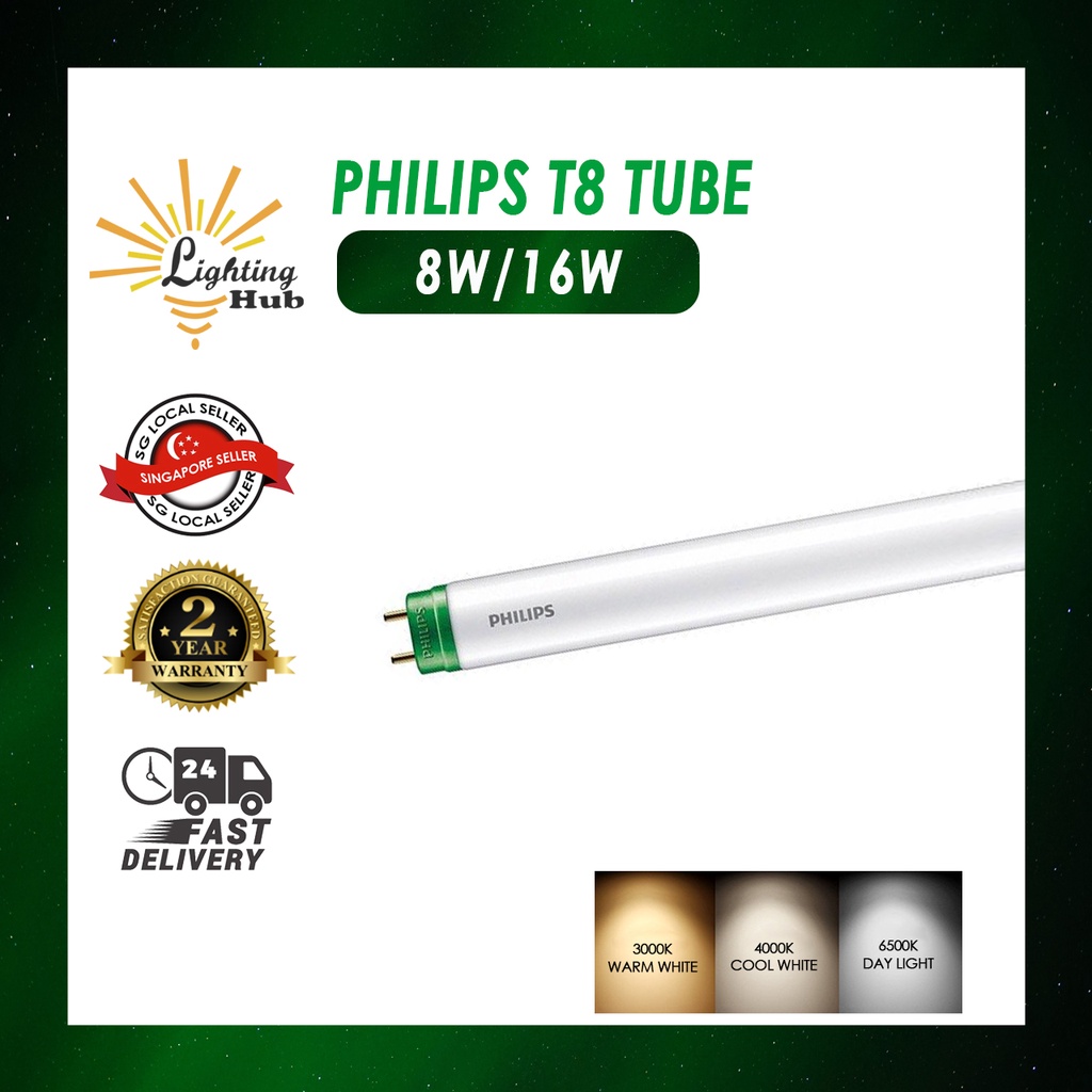 PHILIPS T8 LED Light Tube / Single Ended / 2ft 4ft / 8W 16W / 3000k ...