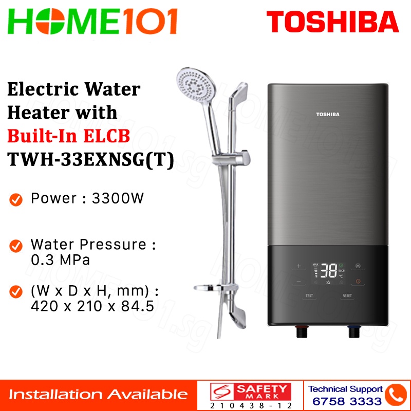 Toshiba Electric Water Heater with BuiltIn ELCB TWH33EXNSG(T
