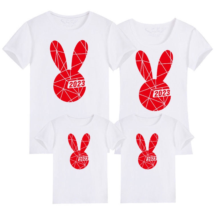 Image of 2023 Rabbit Year Tee Chinese New Year Clothes Rabbit T Shirt CNY T-shirt Couple Shirt Family Set Tops Women Men Boy Girl New Year Clothes 兔年 亲子装 春节 全家福 本命年 T恤 #8