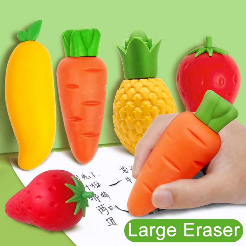 School Supply Large Fruit Carrot Mango Eraser Cute Kids Drawing Pencil ...