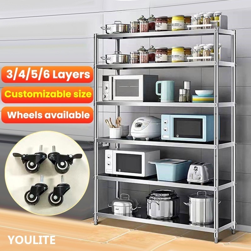 YOULITE SUS Kitchen Rack Kitchen Storage Rack Kitchen Shelf With Wheels
