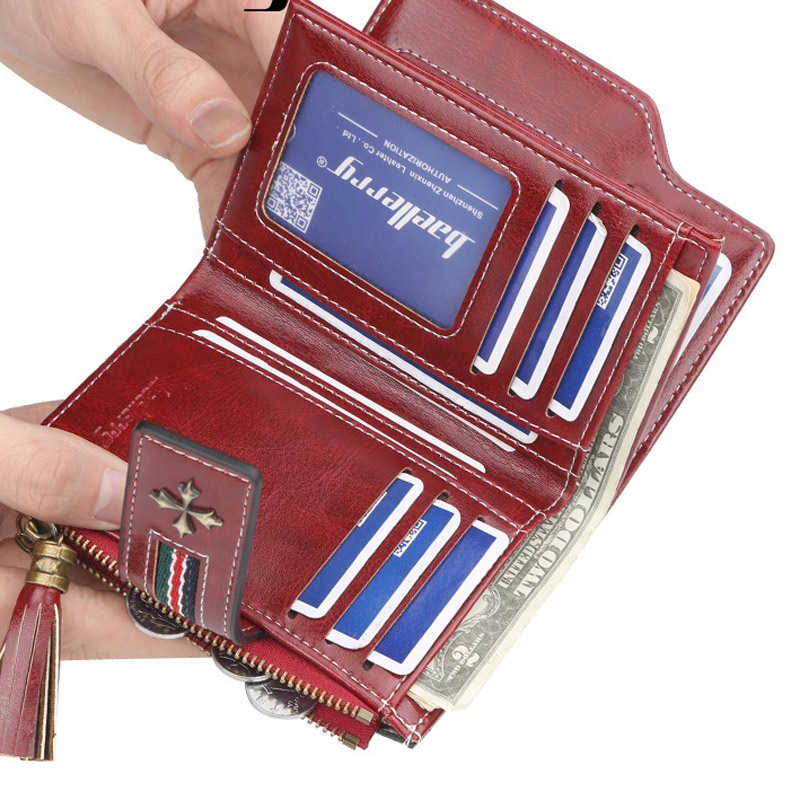 Image of Women Tassel Short Wallet Zipper Credit Card Purse #6