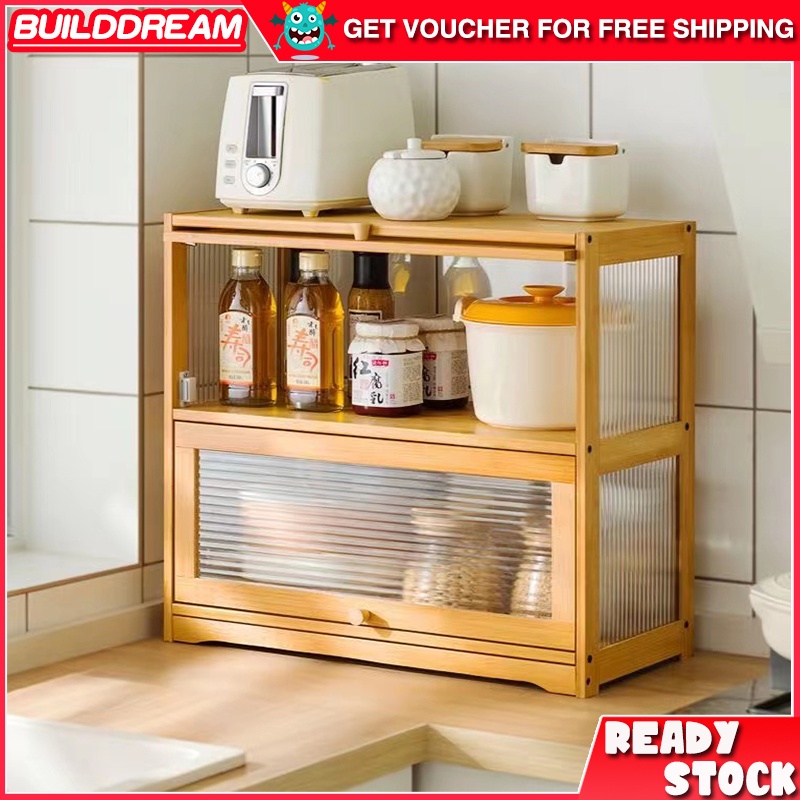 Dustproof Wooden Kitchen Shelf Rack Table Top Seasoning Rack Condiment