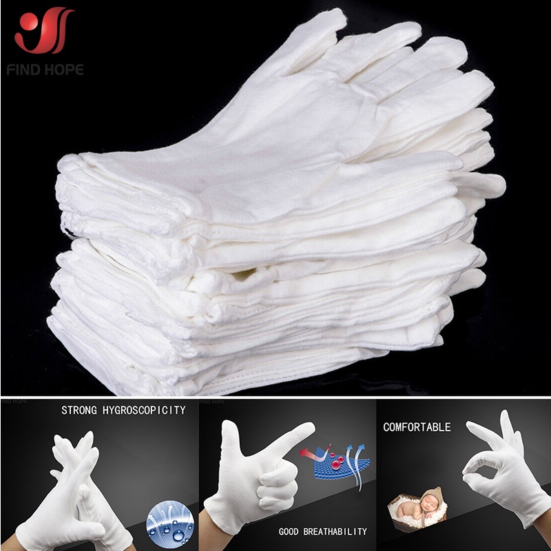 6/12 Pairs White Cotton Gloves Jewelry Inspection Disposable Glove