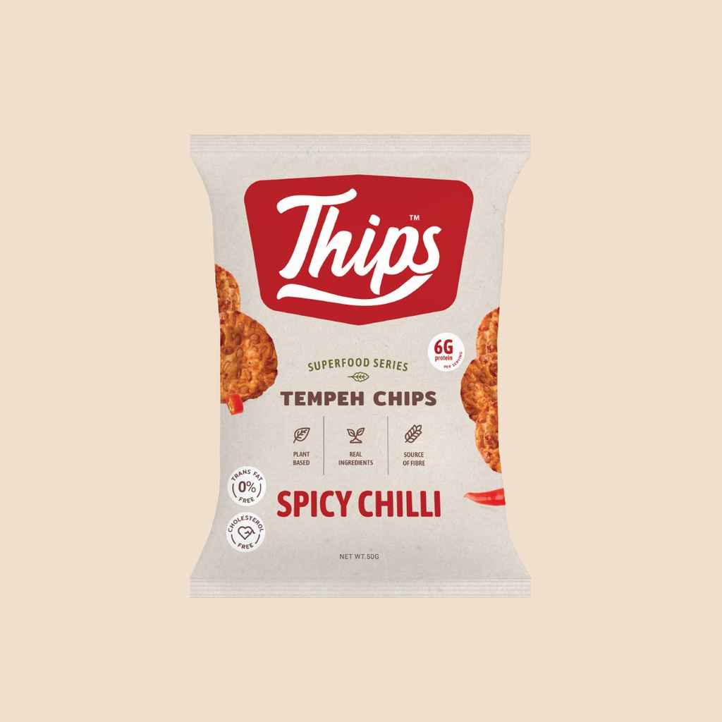 Thips Spicy Chilli Tempeh Chips (1 x 50g) Halal 100 Tempe, Vegan
