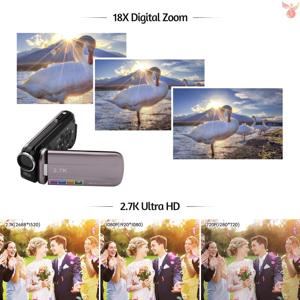 2.7K Ultra HD Mini Digital Video Camera DV Camcorder 48MP 3 Inch Rotatable LCD Touchscreen 18X Zoom Built-in NEW 11.2