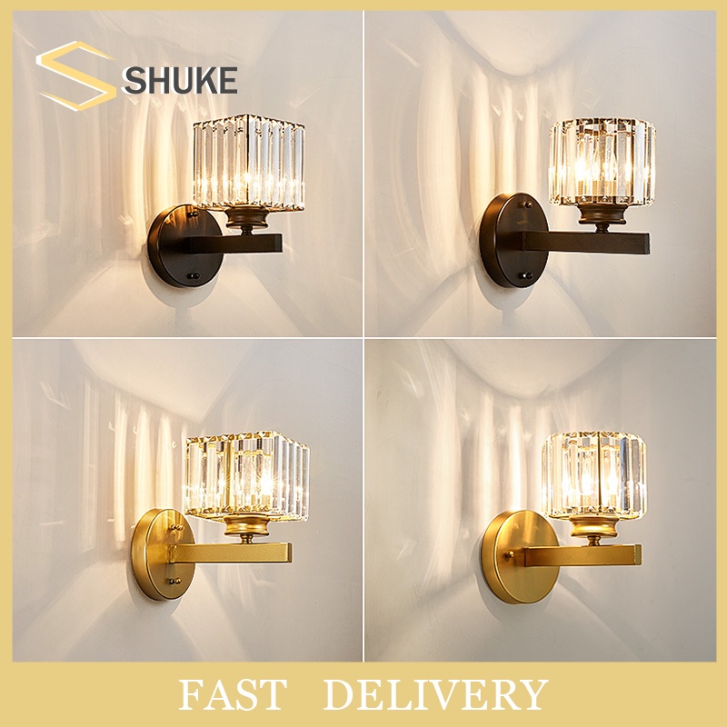 Modern Crystal Wall Light Luxury Crystal Wall Light Creative Round/Square Style E27 Wall Lamp