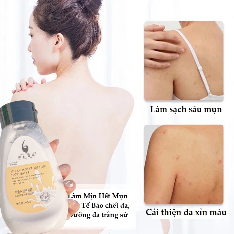 [Chai 400ml] Sữa Tắm Muối Biển Dưỡng Trắng, Xóa Mụn, Hết Viêm Da Cơ Địa Milky Moisturizing Bath Salts Giúp Tẩy Tế Bào Ch
