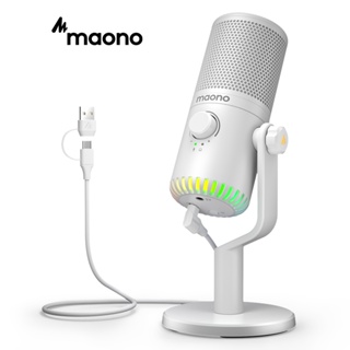 Maono DM30 Gaming Microphone USB Mic RGB Gaming Mic Computer Mic White with Mic Gain and RGB Lighting for PC,Computer,Phone,Gaming,Recording,Live Streaming