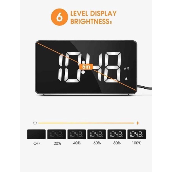 Electronic Alarm Clock HM430A 6 Level Brightness and Adjustable Volume