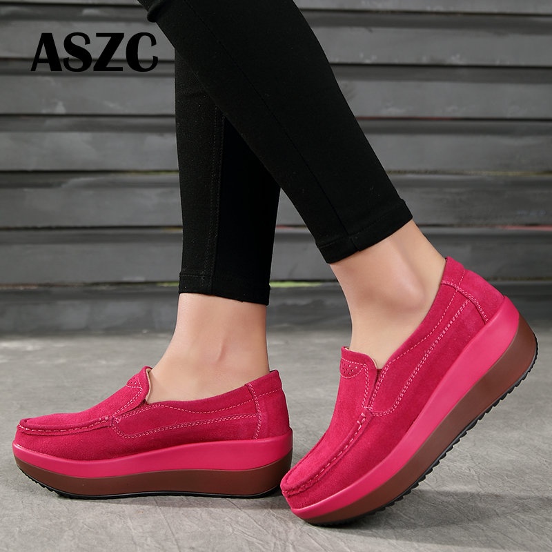Image of 【ASZC】Fashion Women Platform Shoes Comfort Anti Slip Suede Leather Loafers Height Increasing Ladies Casual Shoe #5