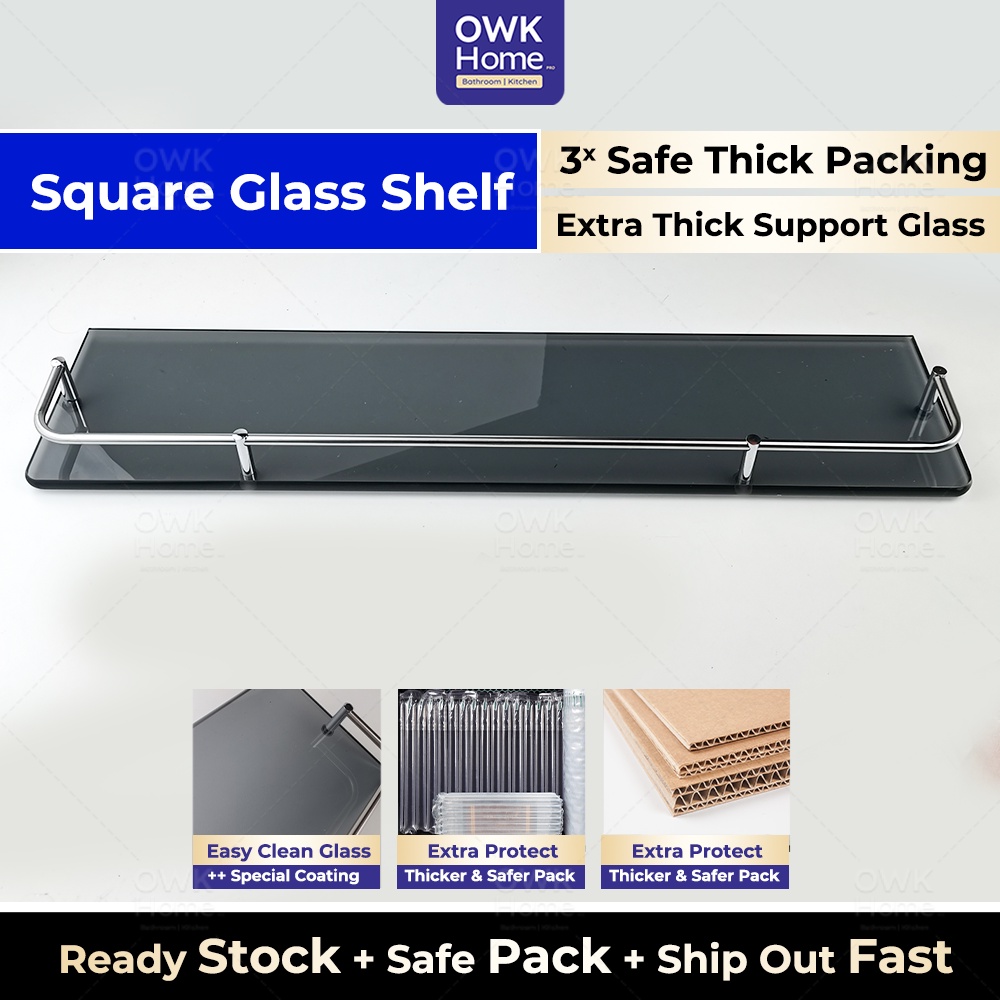 Bathroom Black Glass Shelf Wall Mounted | Glass Shelf | Bathroom Shelf ...