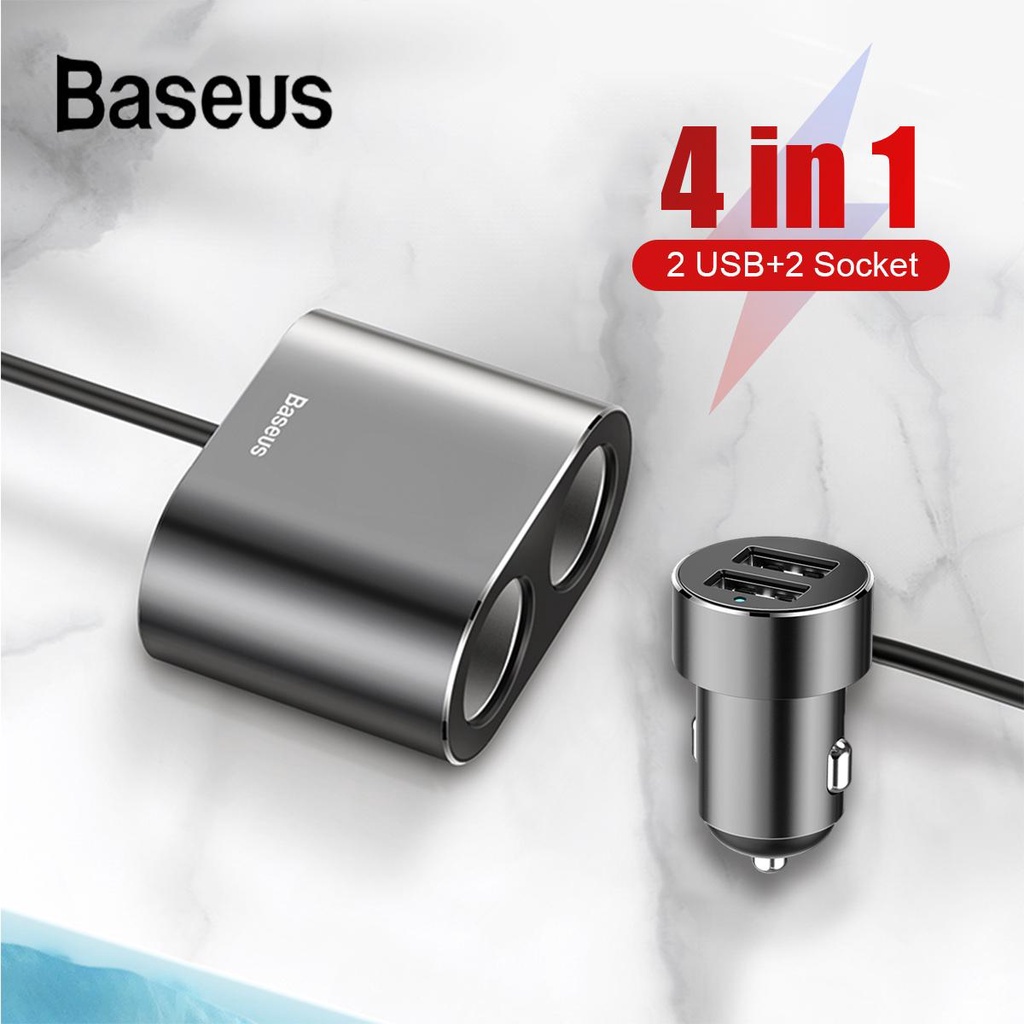 1 year warranty LOCAL STOCK Baseus 100W Car Charger Dual USB 3.1A 4 Charging Ports Socket 12V