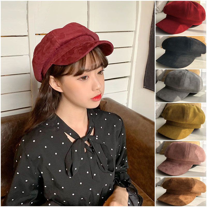 Women Girls Peaked Beanie Hat Visor Beret Hat Winter Thermal Baker Boy