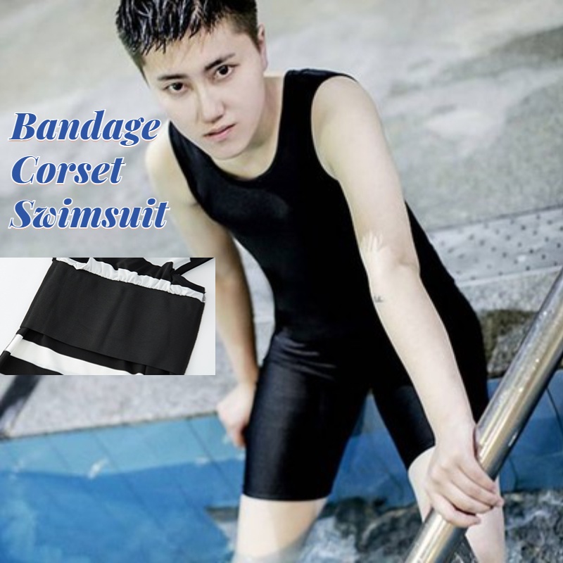 Bandage Swimsuit Les FTM Chest Binder Large Fat Corset Swimming Suit ...