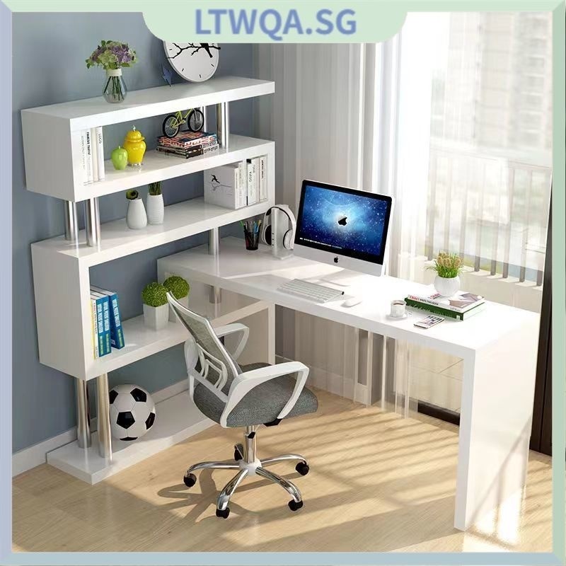 LTWQA Computer Desk Household Bedroom Desk Bookcase Integrated Corner