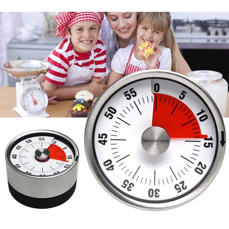 Mechanical Clock Kitchen Timer Stainless Steel Alarm Countdown Cooking