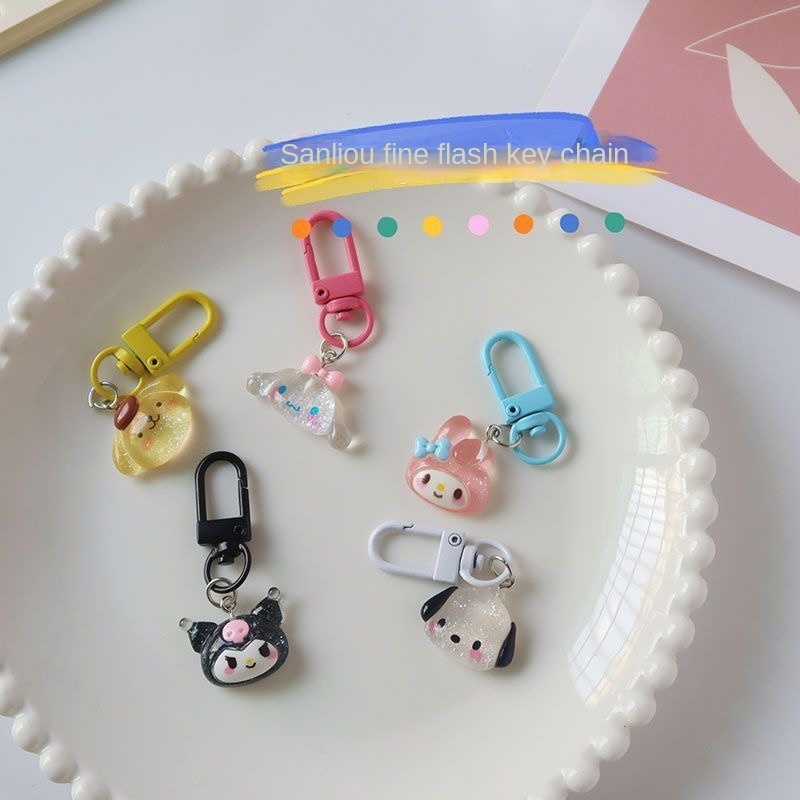 (XWJ Carnival)Transparent Flash Sanrio Keychain Cinnamon Dog/Kuromi