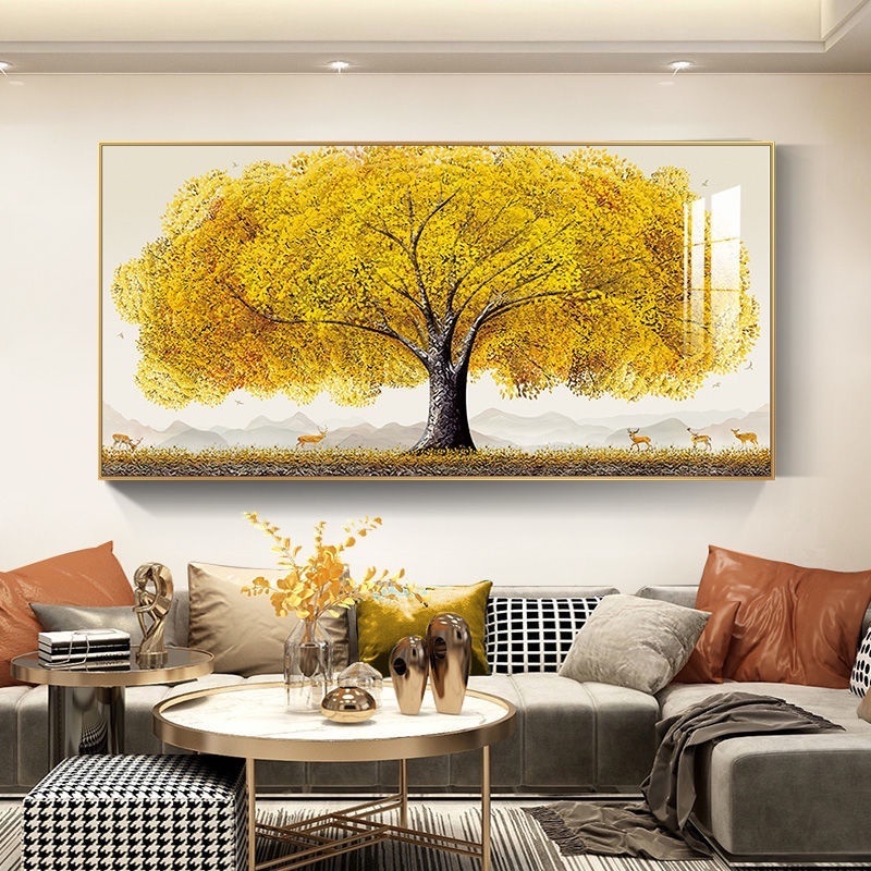 money tree decorative painting Living room sofa background wall feng ...