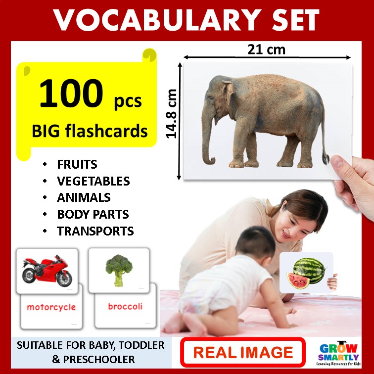 100 pcs Big Flash Card for baby learning flash card for kids Vegetables Body Parts Fruits