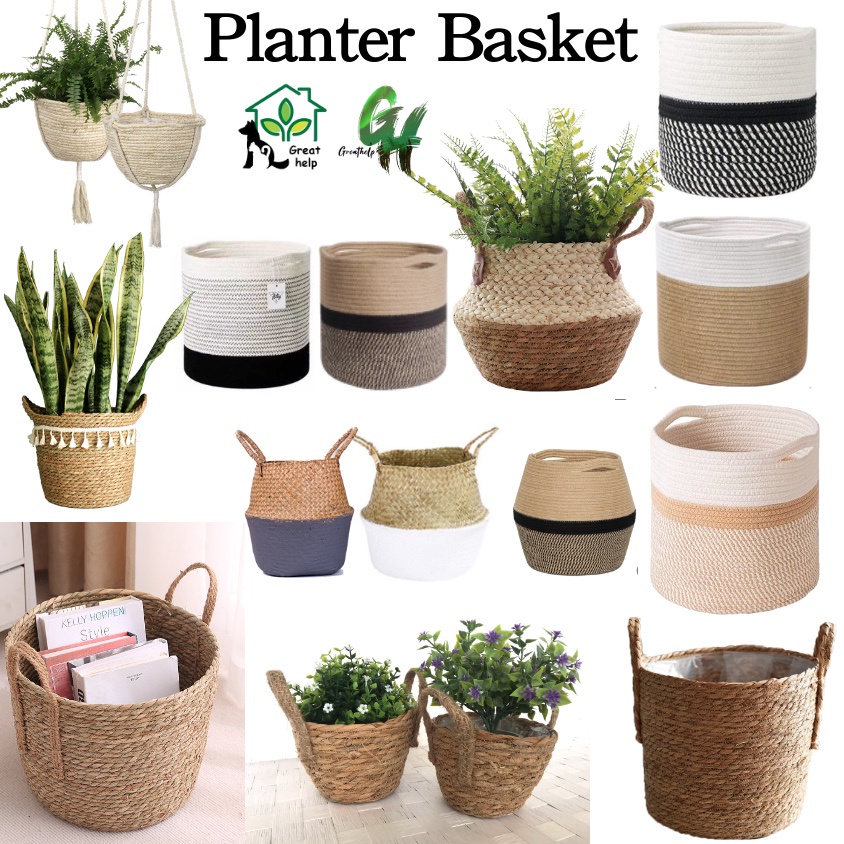 [BASKET]Plant Rattan Basket Plant Pot Flower Vase Sea Grass Basket For