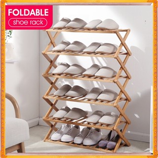 HXR Foldable Multi Layer Doorway Bamboo Shoe Rack Wooden Shoes Storage Stand Organizer Shelf Mini Shoes Rack 鞋架 BTO HDB