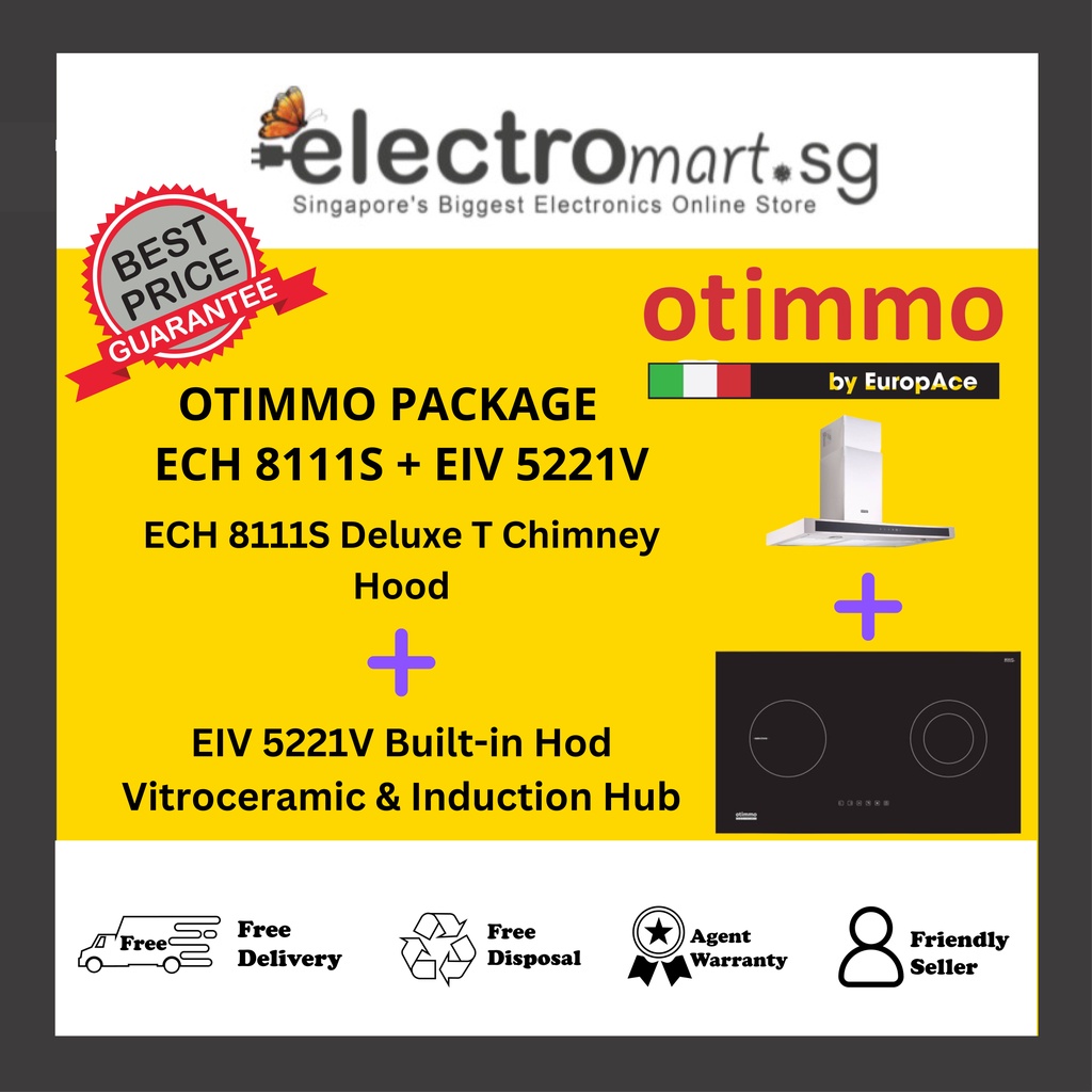 EUROPACE Otimmo ECH 8111S + EIV 5221V Deluxe T Chimney Hood + Builtin