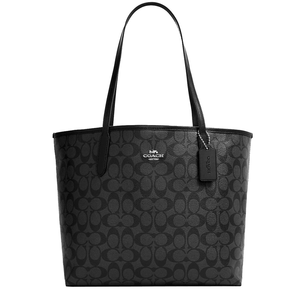 Coach City Tote Bag In Signature Canvas in Graphite/ Black 5696