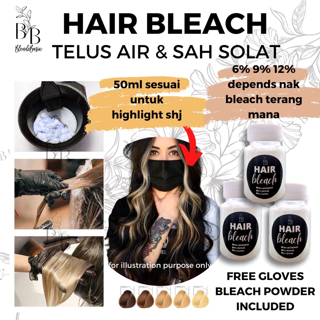 hair bleach peluntur warna rambut for blonde hair and henna halal muslim  friendly | Shopee Singapore
