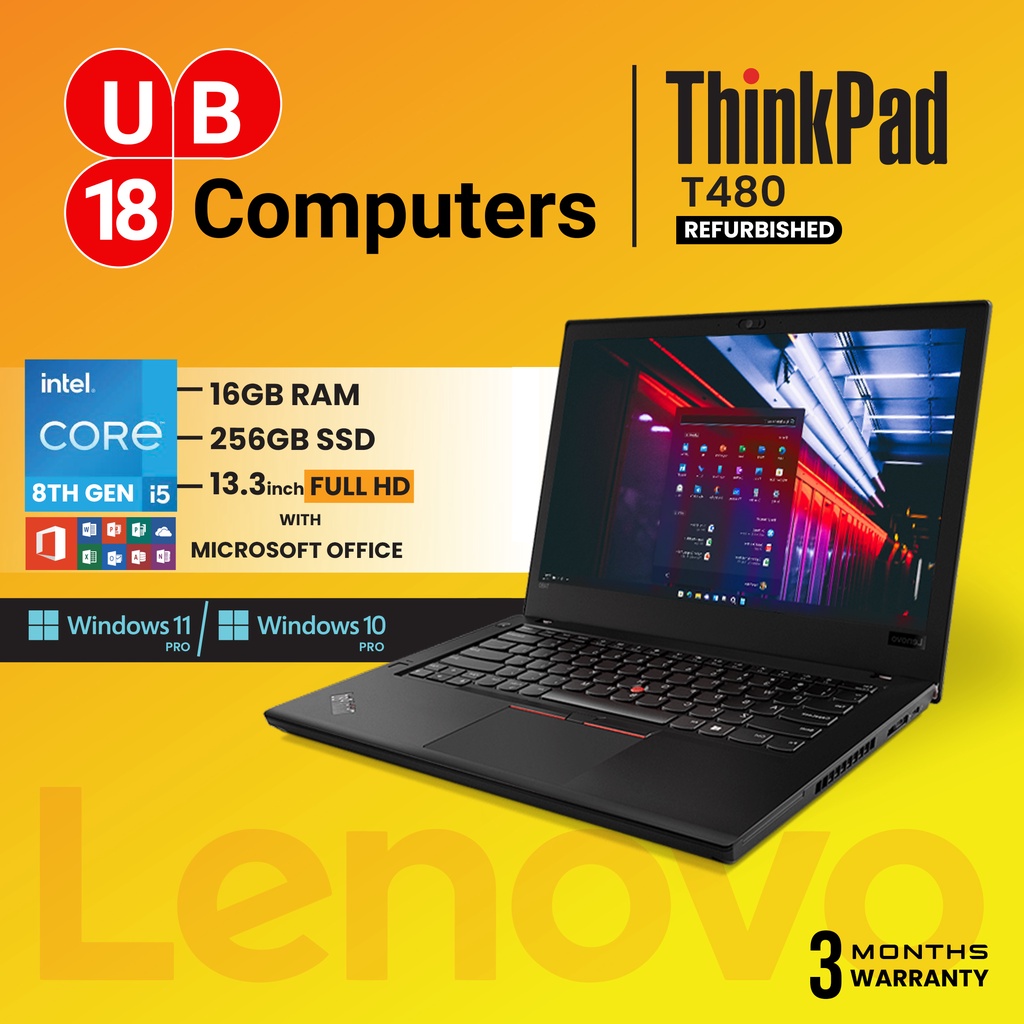 Lenovo ThinkPad T480 i5 8th Gen 16GB DDR4 RAM, 512GB SSD Windows 10/11 pro  , Ms Office , Refurbished Ultrabook | Shopee Singapore