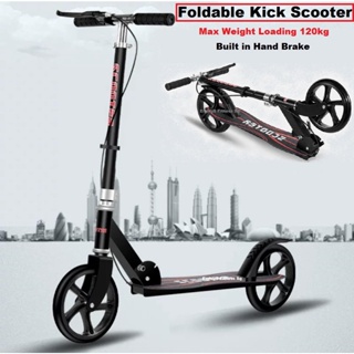 Foldable Kick Scooter suitable from age 7 to adult Built in hand brake with 8 inches wheels, max weight loading 120KG