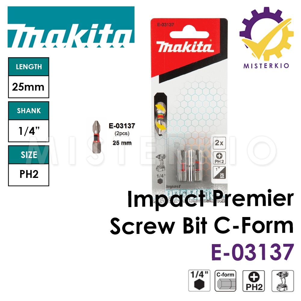 Makita Bit - Slagschroefbit T20 x 25mm Impact Premier per 2 verpakt | E