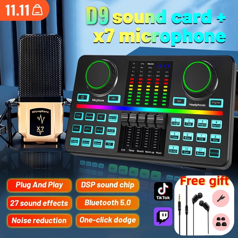 DPS Mixer Live Sound Card with Bluetooth, 16 Sound + 9 Knobs