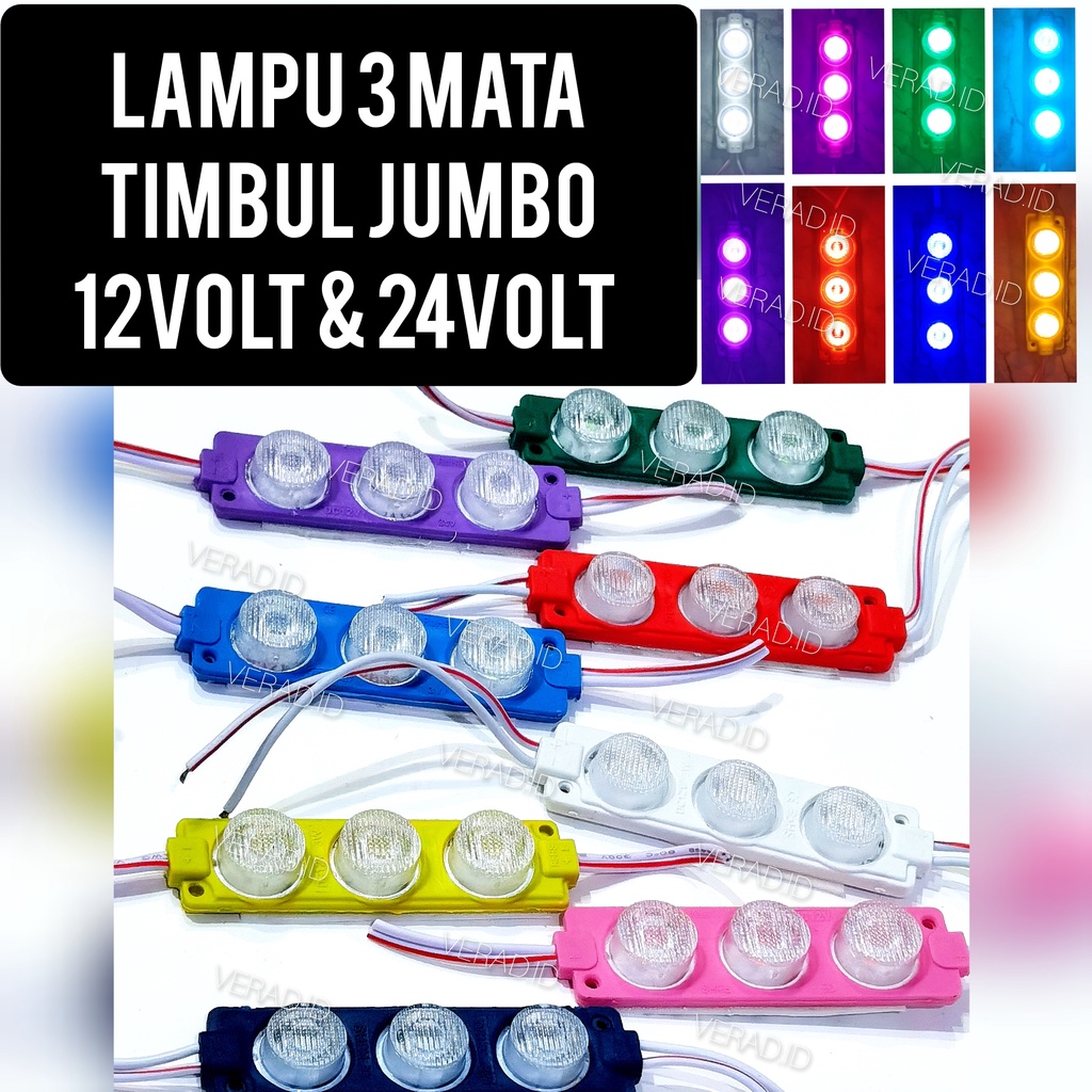 Modul Led lampu kolong mobil motor truk lampu 3 mata jumbo timbul besar 7520 3030 3W 12V 24V variasi