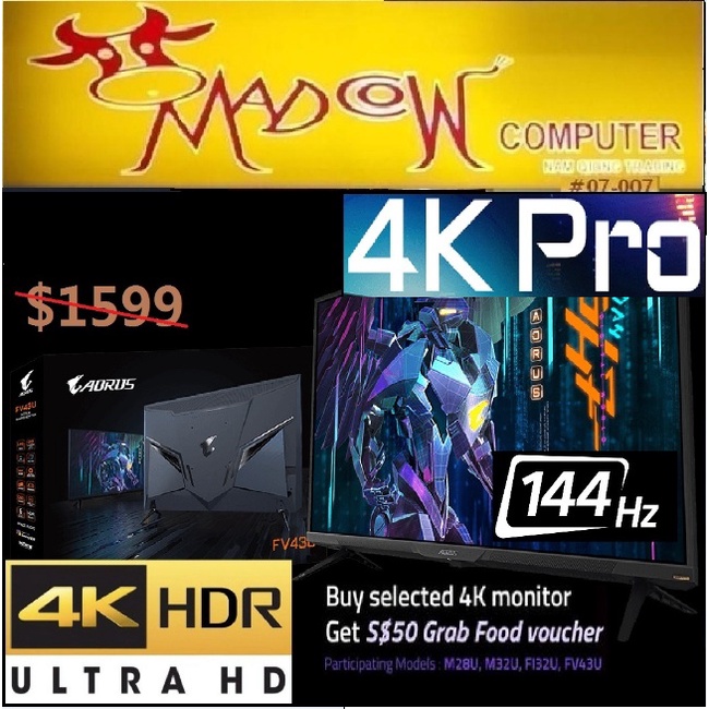 GIGABYTE AORUS FV43U 43" QLED UHD 4K 3840x2160 144Hz 1ms FreeSync