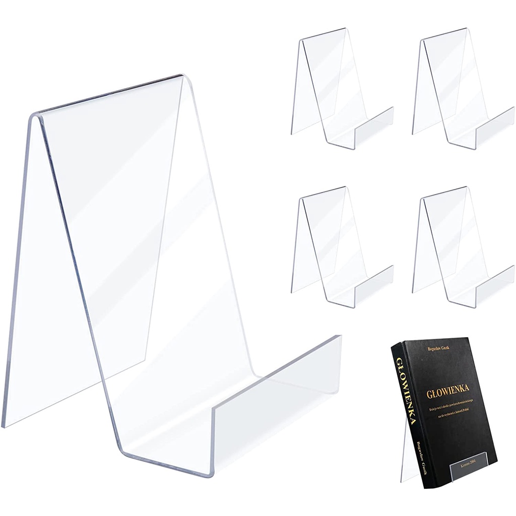 6PC Acrylic Book Stand with Ledge,Clear Acrylic Display Easels,Book