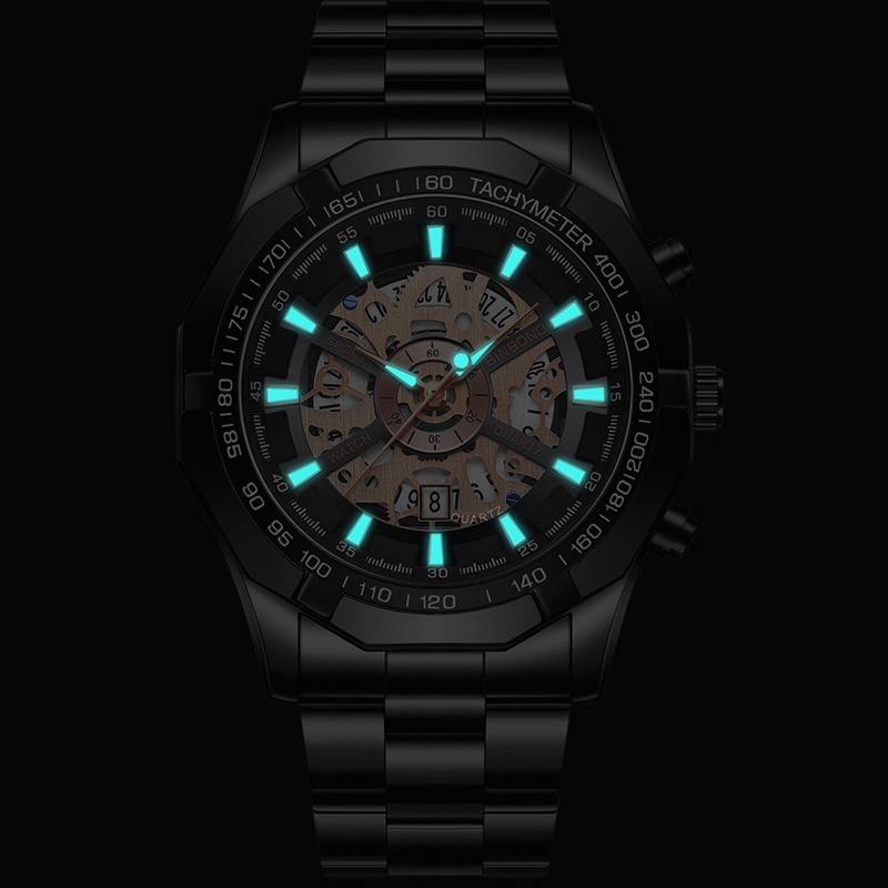 BINBOND High-End Luxury Hollow Metal Men's Watch Large Dial Stainless Steel Waterproof Luminous Full Of Design Watches