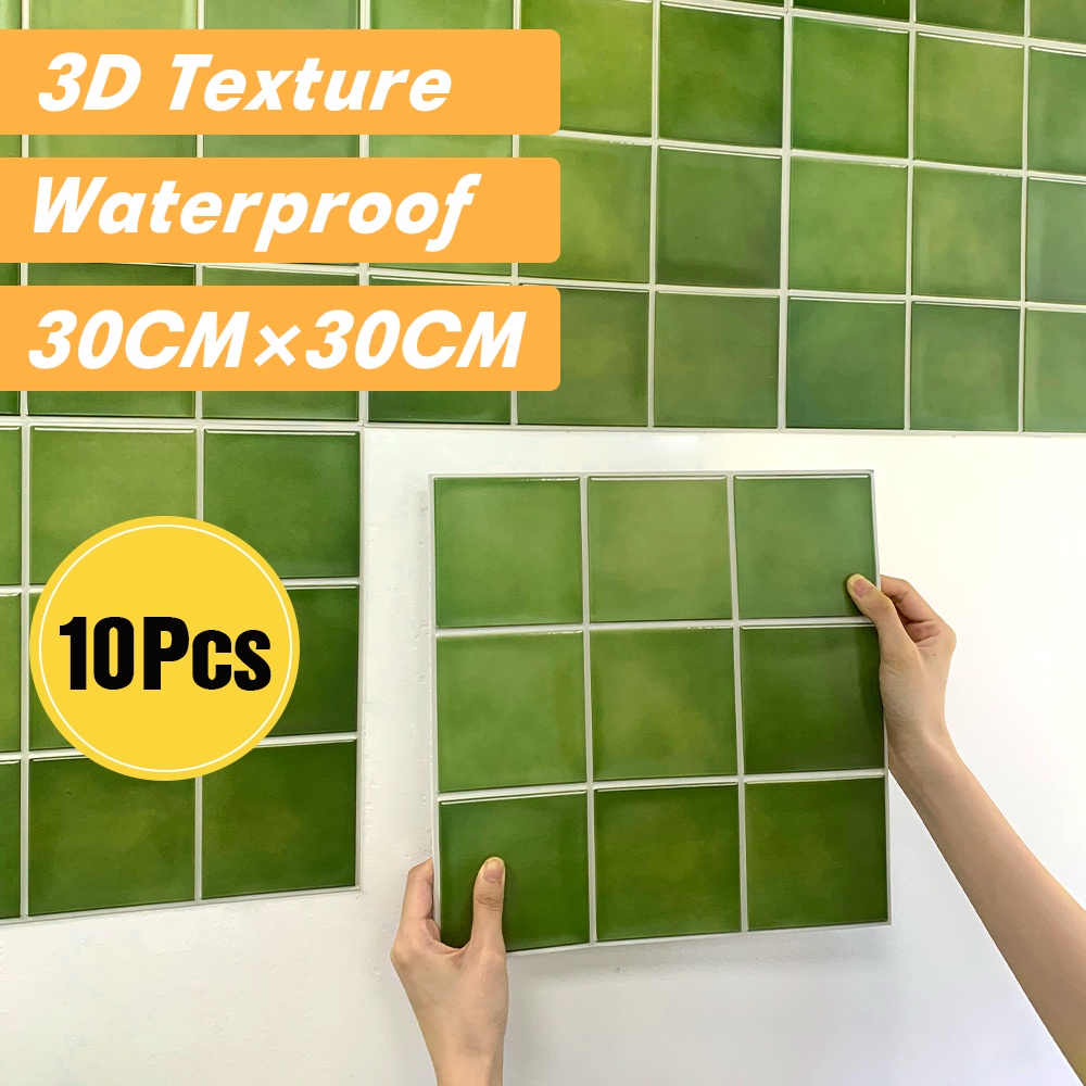 10Pcs 3D Ceramic Tile Wall Sticker Self Adhesive 3D Wall Panel, DIY