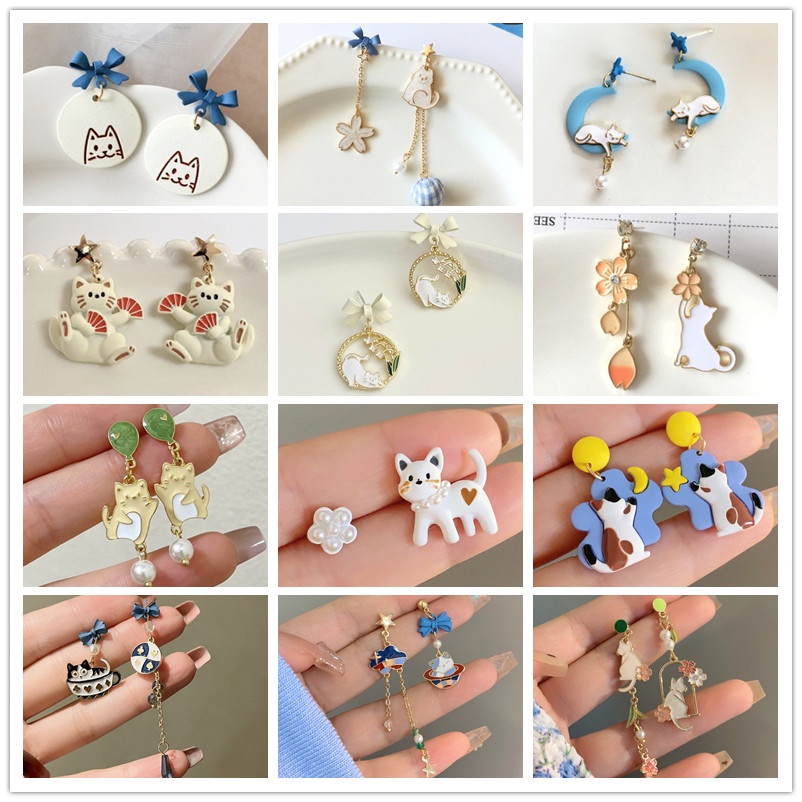 S925 Silver Needle Earrings Personality Sweet Girl Cute Cartoon Cat Stud  Earrings | Shopee Singapore