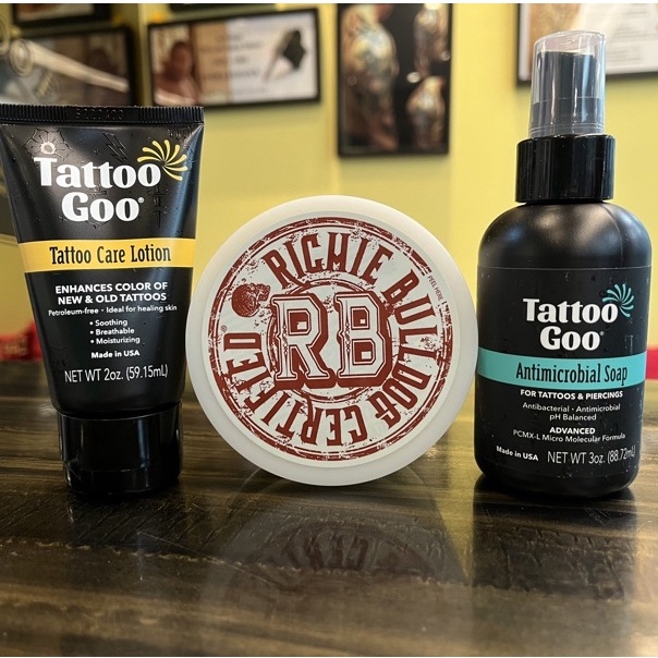 Tattoo Goo Lotion and Tattoo Goo soap with Hustle Butter tattoo