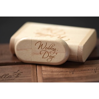- FREE DELIVERY - Personalised Natural Wooden USB Thumb drive with Box- Wedding / Anniversary / Photography / Corporate