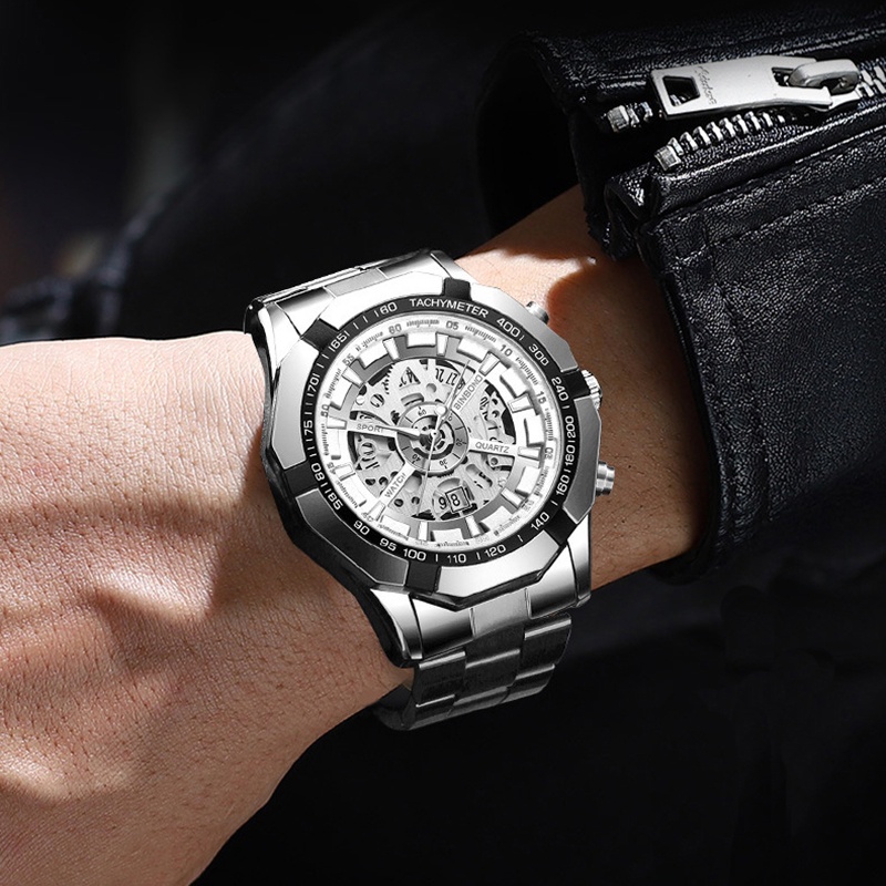 BINBOND High-End Luxury Hollow Metal Men's Watch Large Dial Stainless Steel Waterproof Luminous Full Of Design Watches